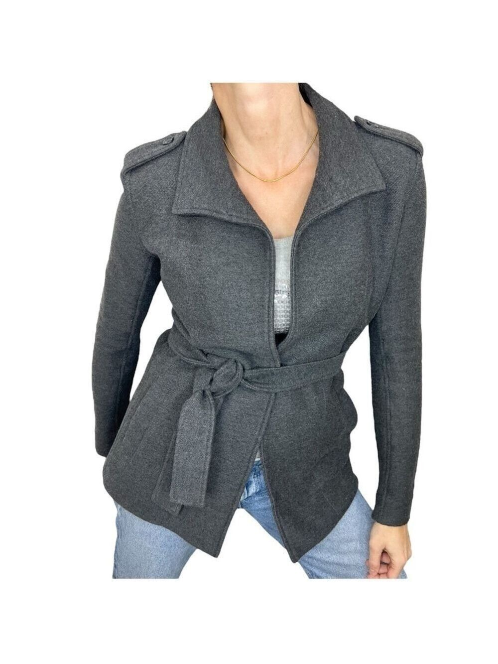 James Perse Standard 100% cotton grey knit belted wrap coat 1 or Small